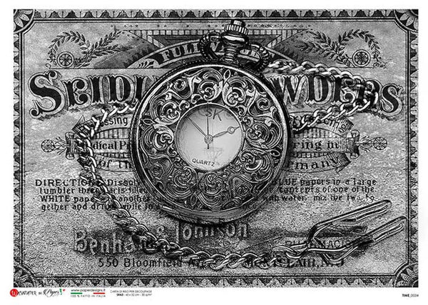 Paper Designs CLOCK Timepiece GRAY A4 Decoupage Rice Paper #TIME 0033