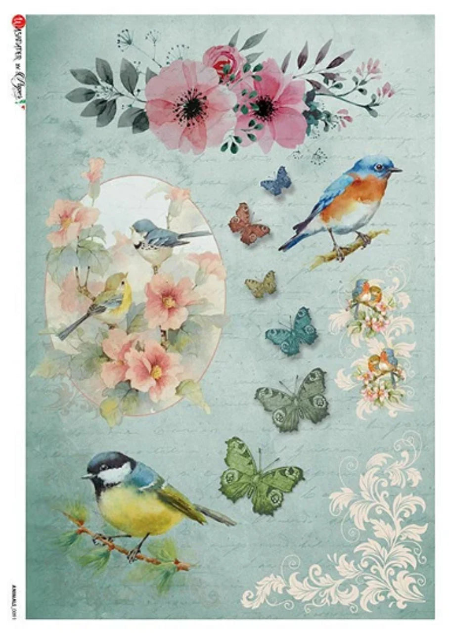 Paper Designs BIRDS and BUTTERFLIES A4 Decoupage Rice Paper #ANIMALS 0091