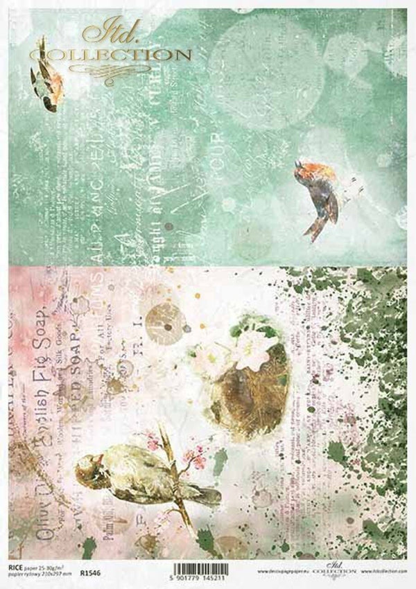 Vintage-style paper sheet with nature-themed design and text overlay