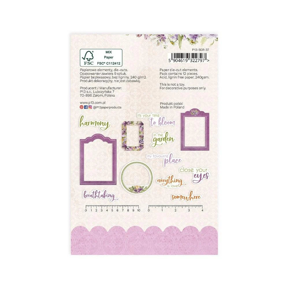 P13 SECRET GARDEN Ephemera, Frames & Words 12 pcs #P13-SGR-37