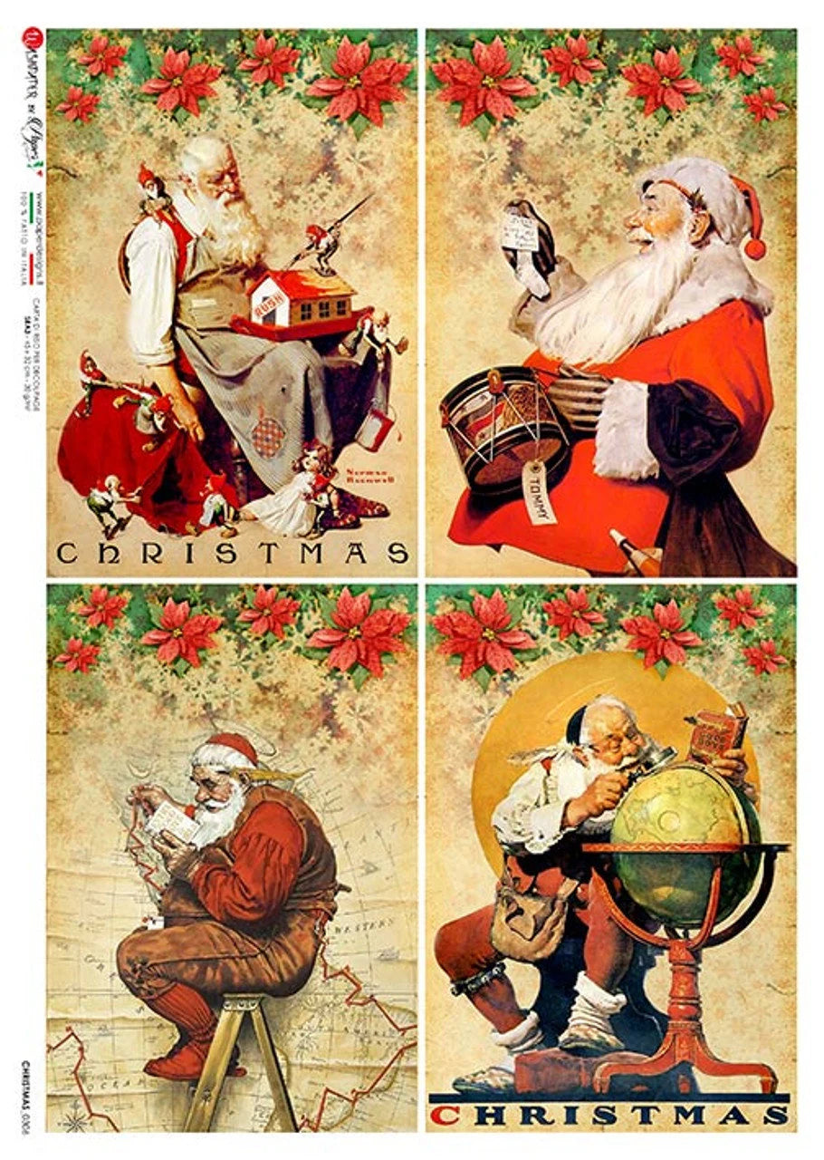 Paper Designs CHRISTMAS SANTA Cards A4 Decoupage Rice Paper #CHRISTMAS0306