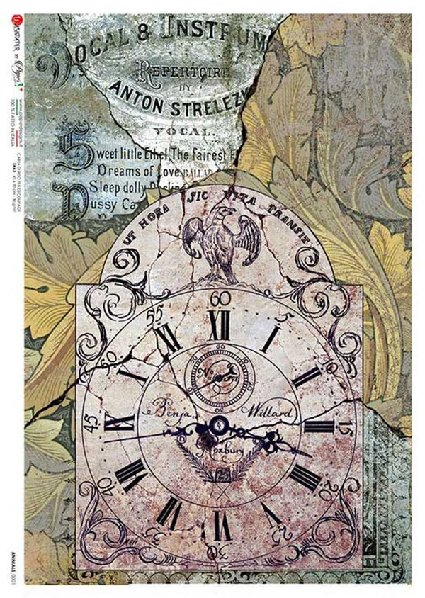Paper Designs PARISIAN CLOCK A4 Decoupage Rice Paper #TIME 0035