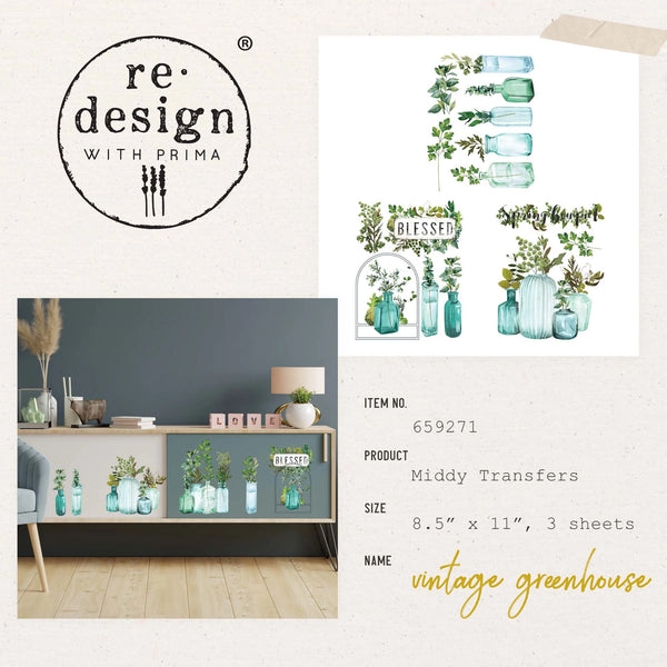 re-design Prima VINTAGE GREENHOUSE 8.5 x 11 Decor Transfers 3 sheets #659271