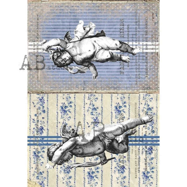 AB Studios Vintage GRAIN Sack CHERUBS A4 Decoupage Rice Paper #1146