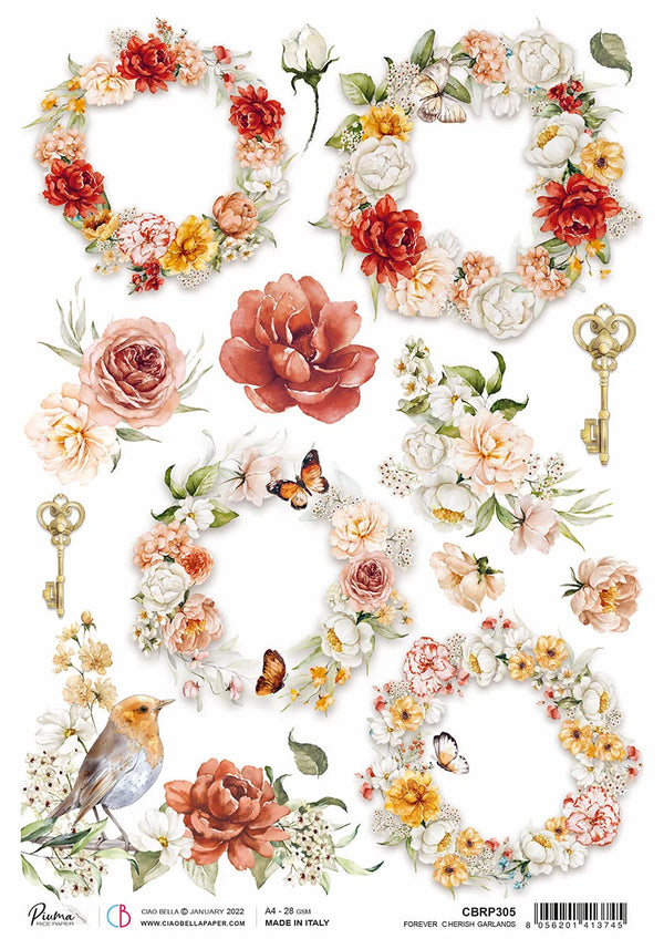 Ciao Bella REIGN OF GRACE Forever Cherish Garlands Rice Paper A4 Mixed Media #CBRP305