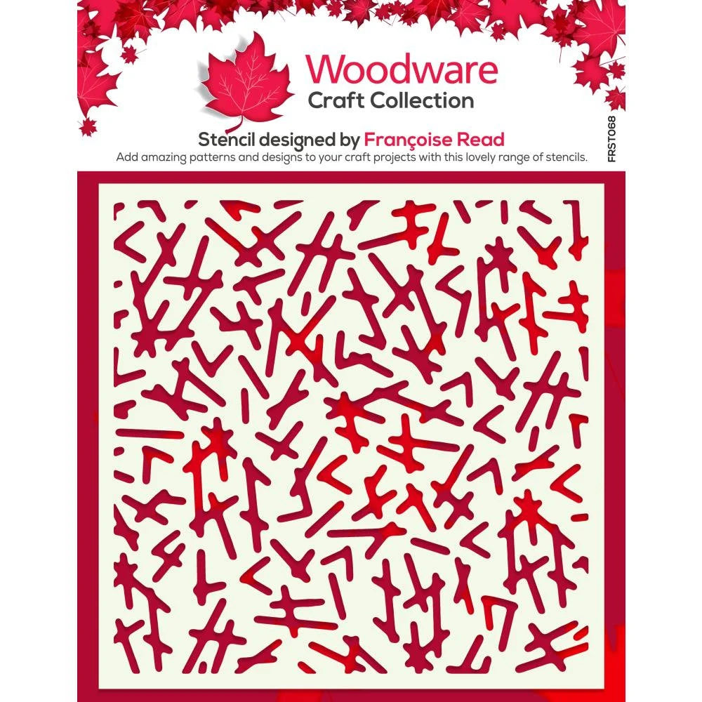 Woodware Craft Collection stencil with red geometric pattern on a white background