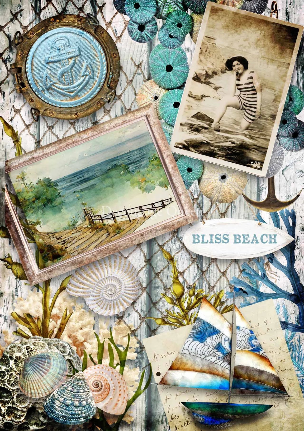 Decoupage Queen BLISS BEACH A4 Rice Paper dqrp0401  (Retired 2.25)