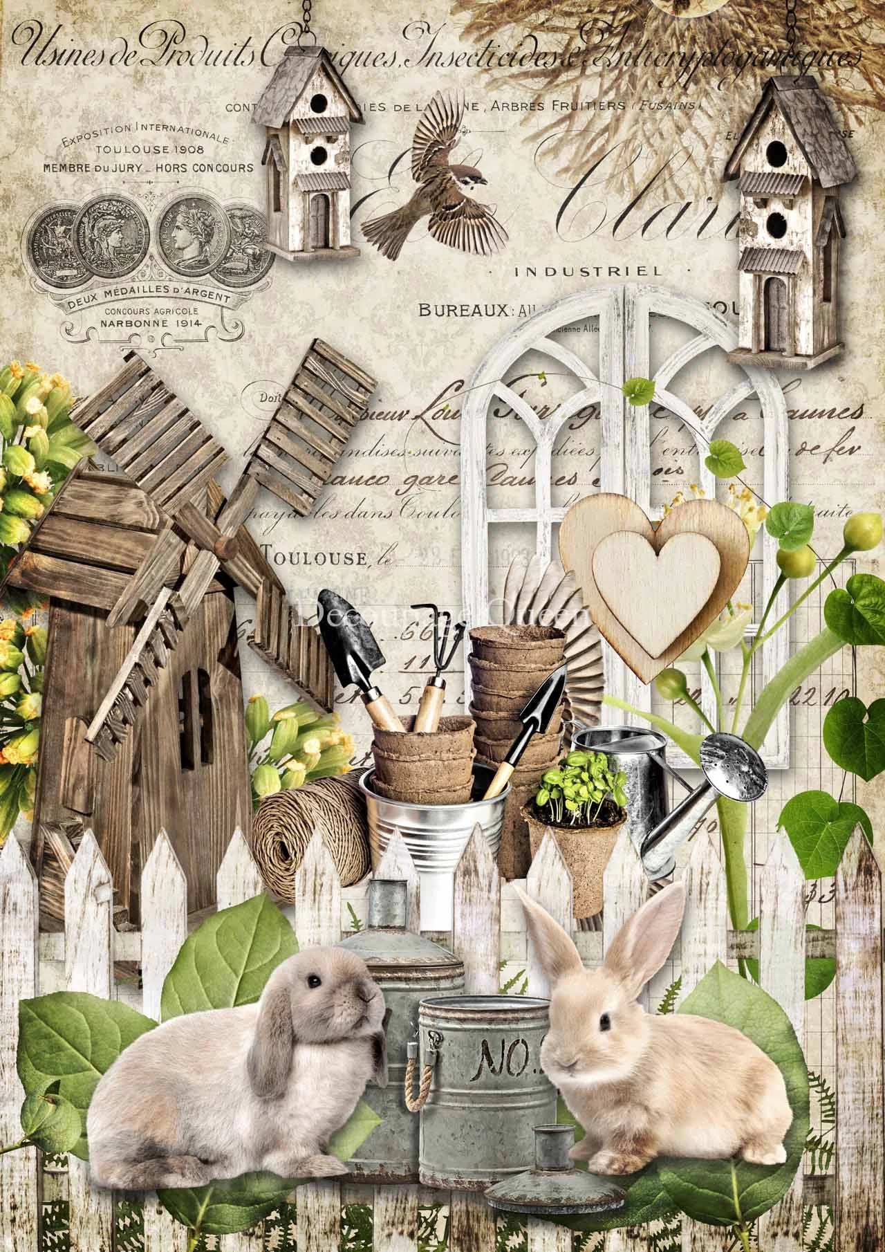 Decoupage Queen GARDEN FRIENDS A4 Rice Paper dqrp0407 (Retired 2.25)