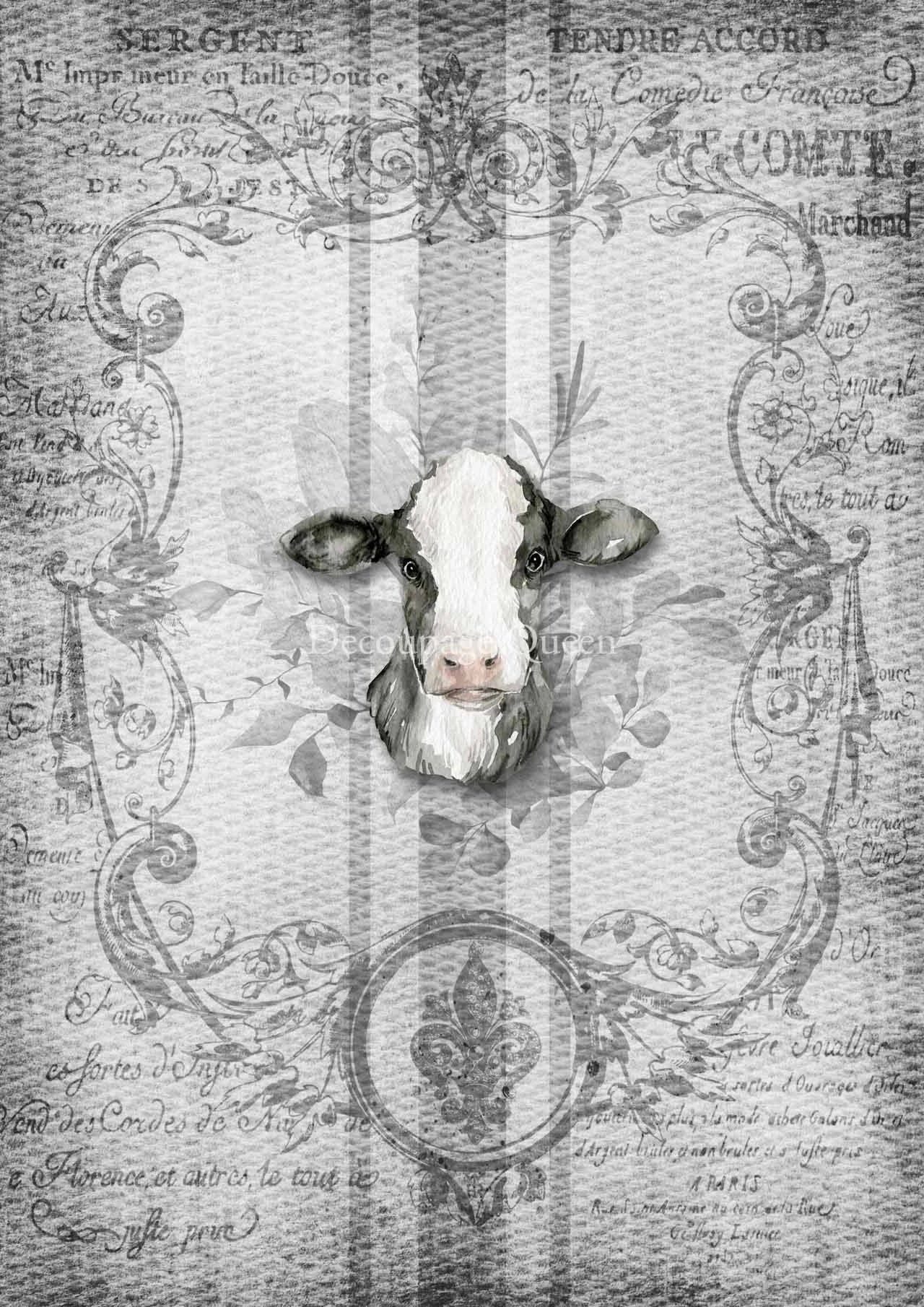 Decoupage Queen Spring GRAIN SACK COW A4 Rice Paper dqrp0423 (Retired 2.25)