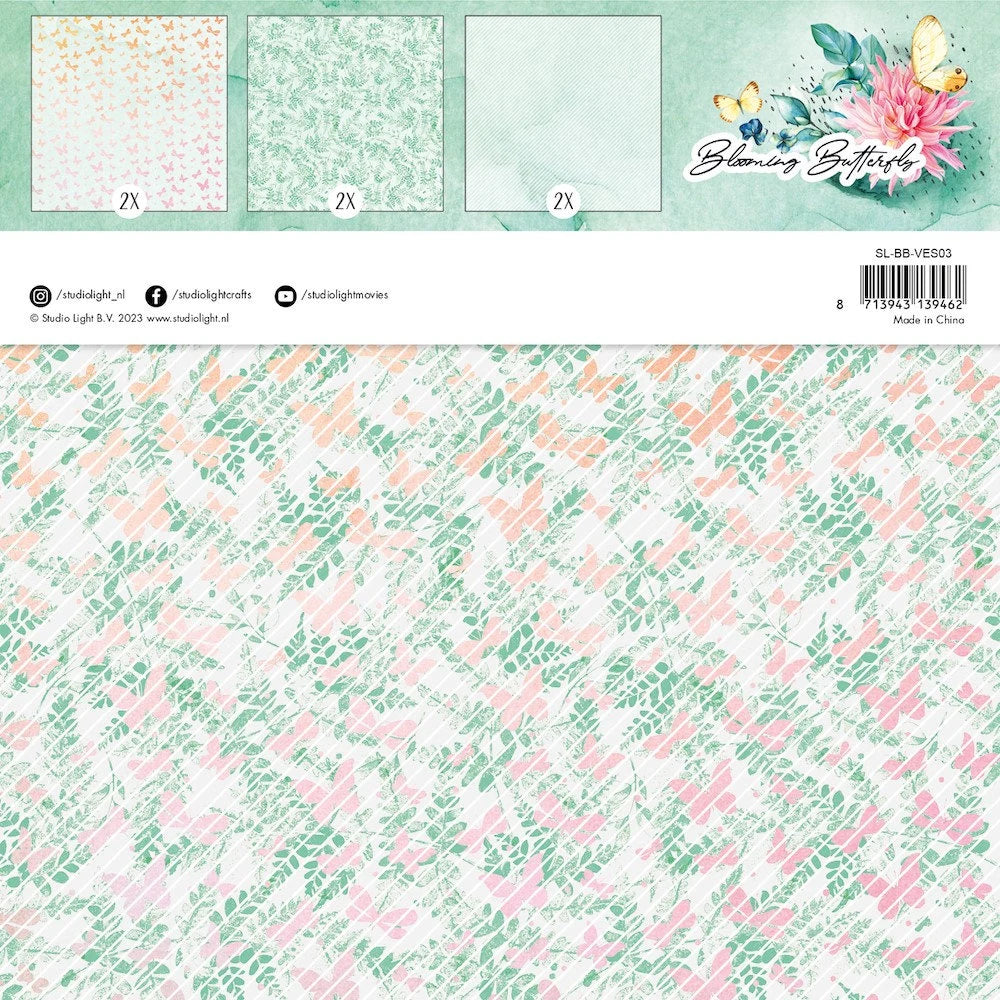 Studio Light BLOOMING BUTTERFLY 8x8 Vellum Set 6 Sheets #SLBBVES03