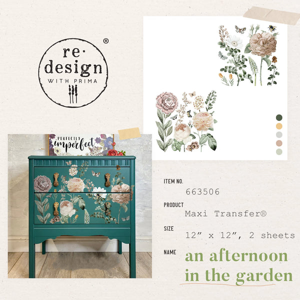 Re-design Prima Decor Maxi Transfer An Afternoon in the Garden 2 sheets 12"x12" #663506