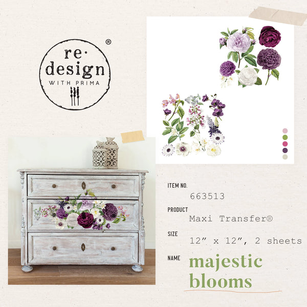 Re-design with Prima Decor Maxi Transfer MAJESTIC BLOOMS 2 sheets 12"x12" #663513
