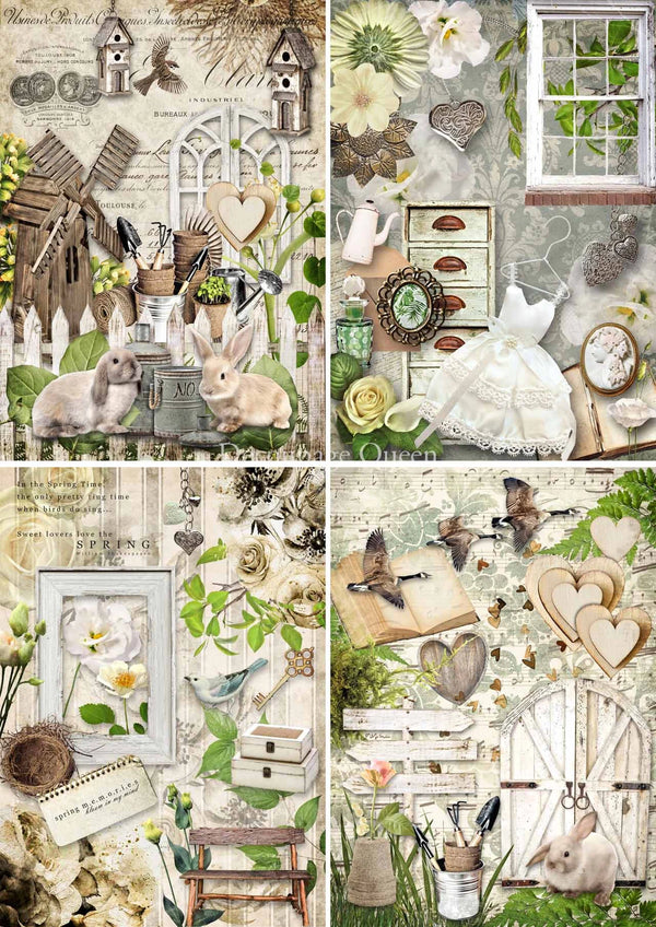 Decoupage Queen GARDEN 4 pack A4 Rice Paper dqrp0408  (Retired 2.25)