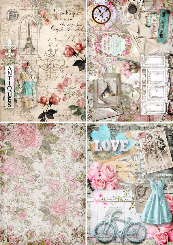 Decoupage Queen SHABBY 4 PACK A4 Rice Paper dqrp0421  (Retired 2.25)