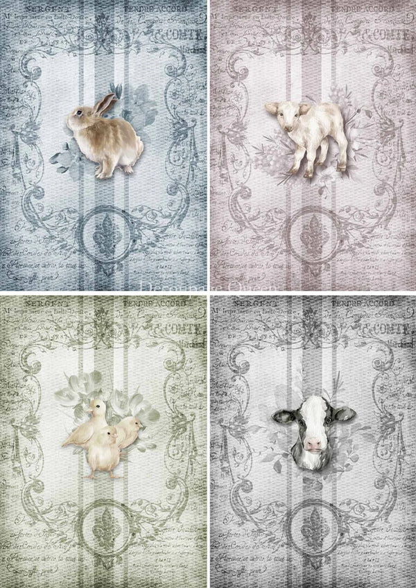 Decoupage Queen SPRING ANIMALS 4 PACK A4 Rice Paper dqrp0427  (Retired 2.25)