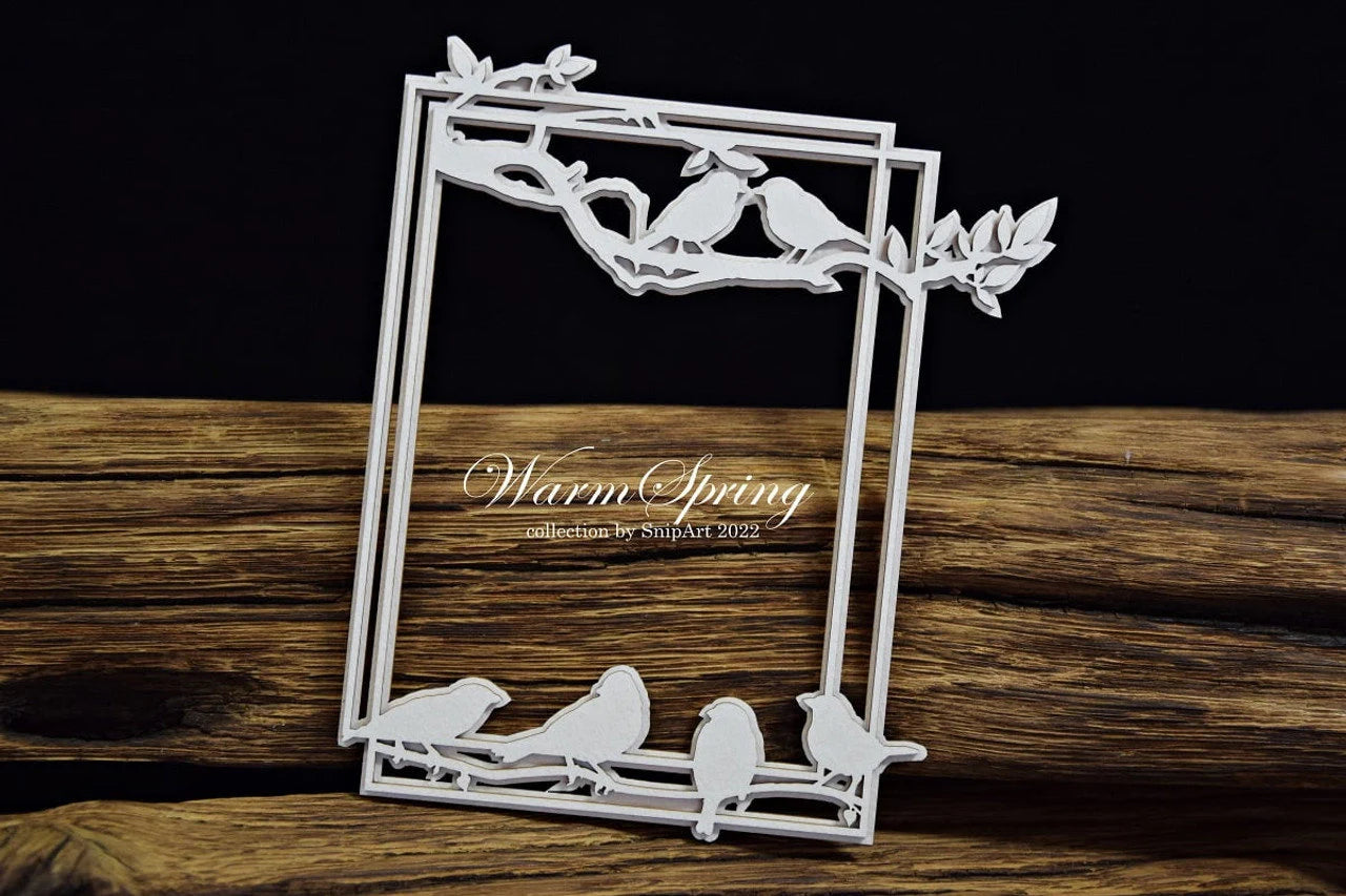 Snipart Warm Spring RECTANGLE FRAME with BIRDS Chipboard #24220
