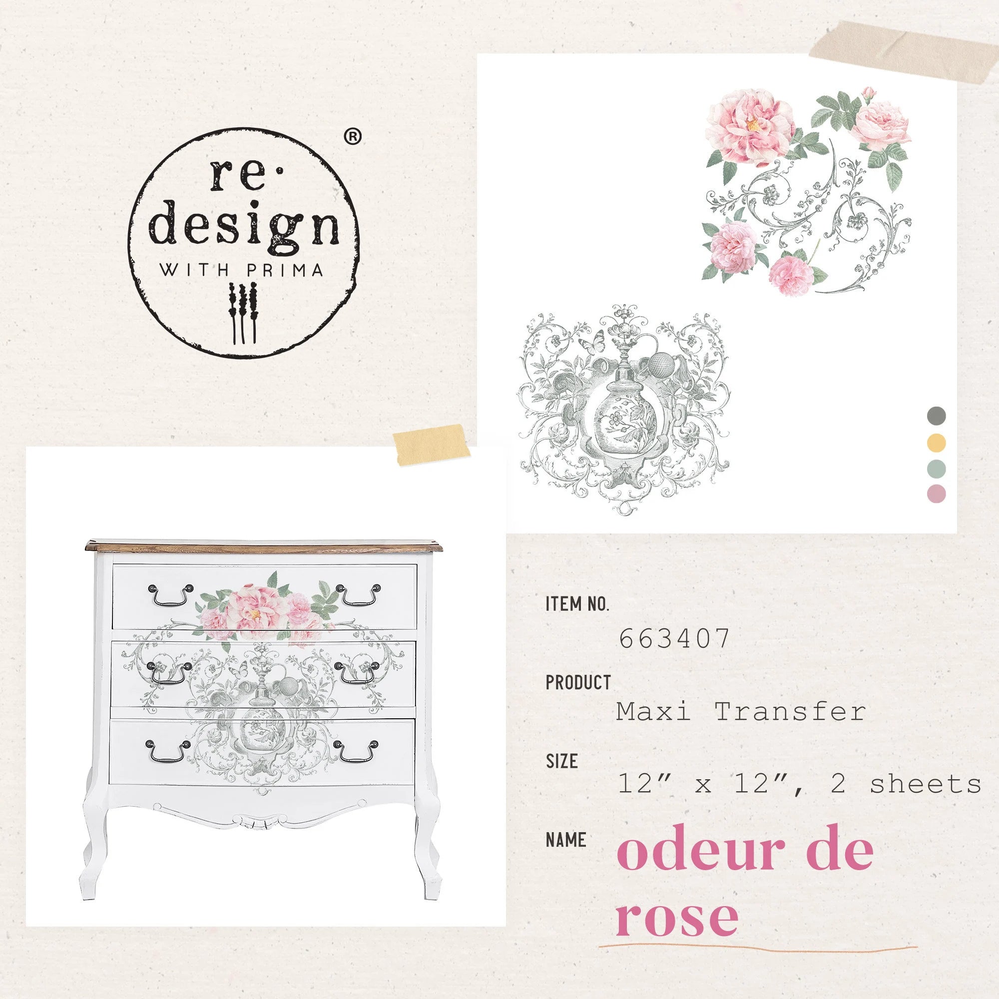 Re-design Prima Decor Maxi Transfer ODEUR De ROSE 2 sheets 12