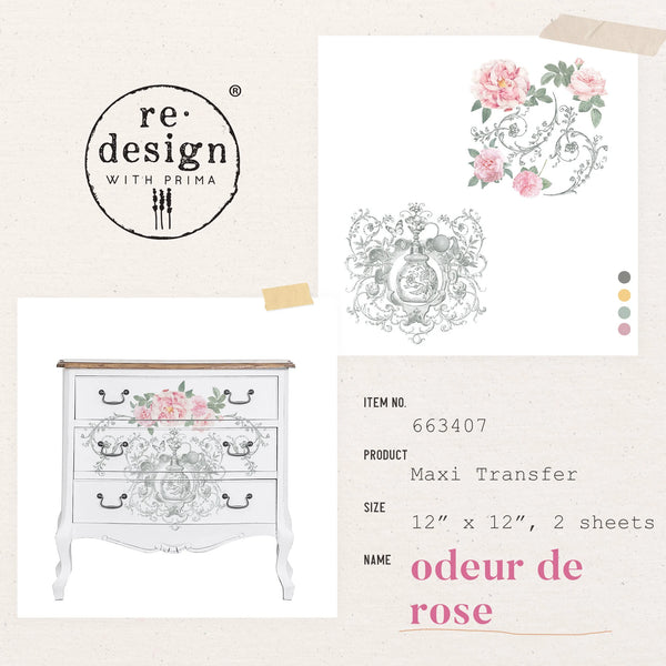 Re-design Prima Decor Maxi Transfer ODEUR De ROSE 2 sheets 12"x12" #663407