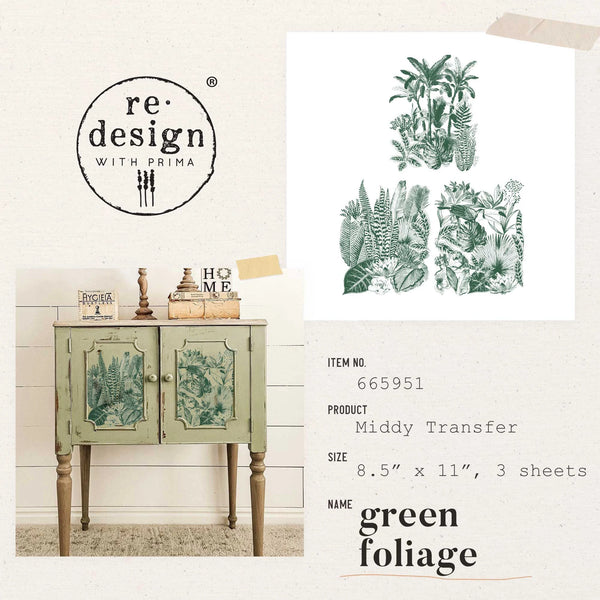 re-design Prima GREEN FOLIAGE 8.5 x 11 Decor Transfers 3 sheets #665951