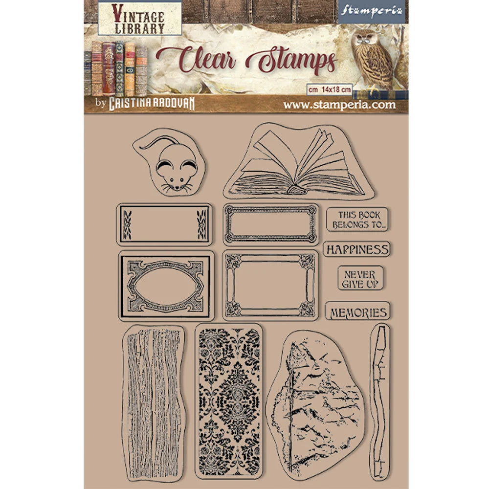 Stamperia VINTAGE LIBRARY LABELS Acrylic Stamp Set 14x18 cm #WTK173