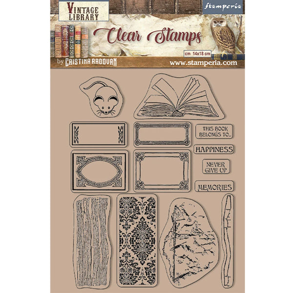 Stamperia VINTAGE LIBRARY LABELS Acrylic Stamp Set 14x18 cm #WTK173