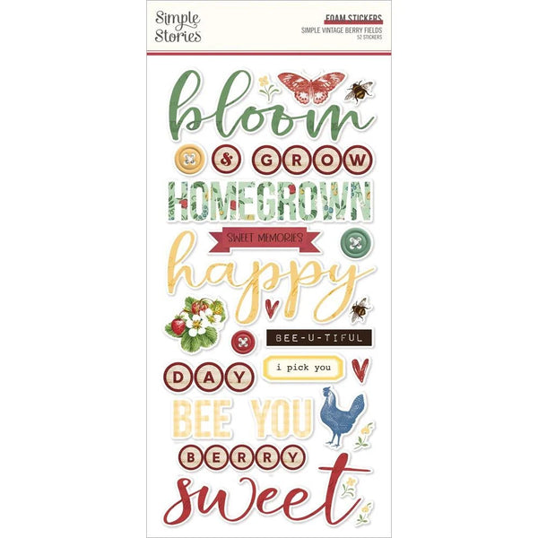 Simple Stories VINTAGE BERRY FIELDS Foam Stickers 52 pcs #20128