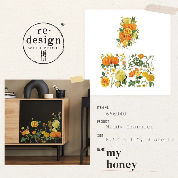 re-design Prima MY HONEY 8.5 x 11 Decor Transfers 3 sheets #666040