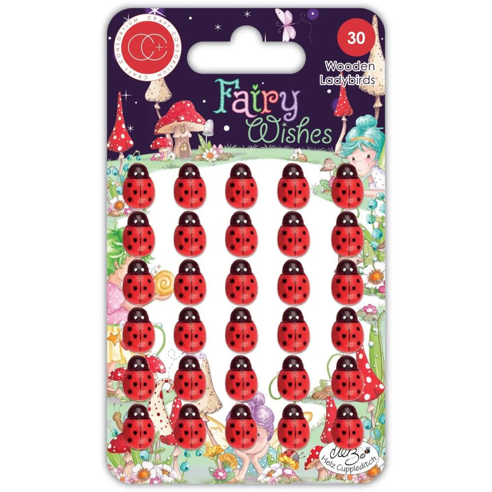 Craft Consortium FAIRY WISHES 30 Wooden Lady Birds #CCWDNS022