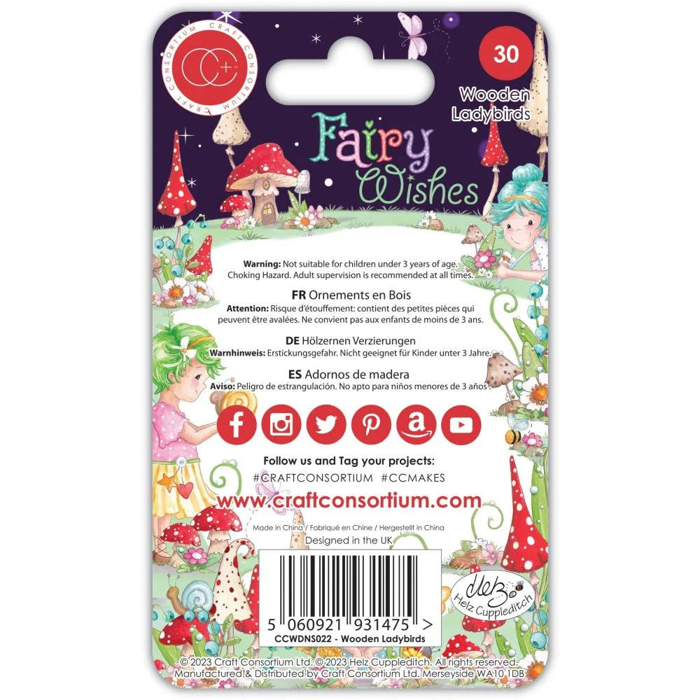 Craft Consortium FAIRY WISHES 30 Wooden Lady Birds #CCWDNS022