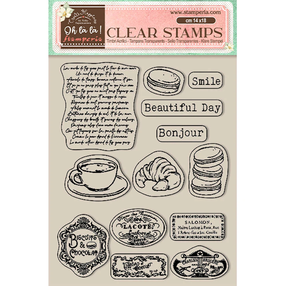 La Labels Stamperia Create Happiness Oh La La LABELS Acrylic Stamps 14 x 18 cm