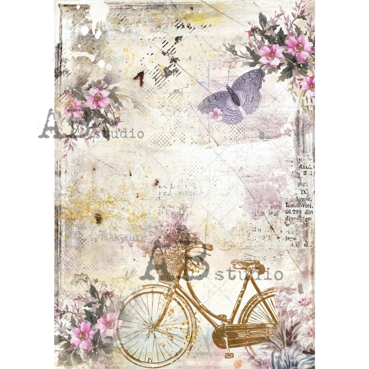 AB Studios Floral Romantic Bicycle A4 Rice Paper #1820