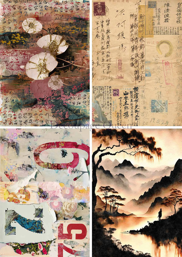 Decoupage Queen Andy Skinner EASTERN 4 PACK  A4 Rice Paper DQRP0442 Retired 7.20.24