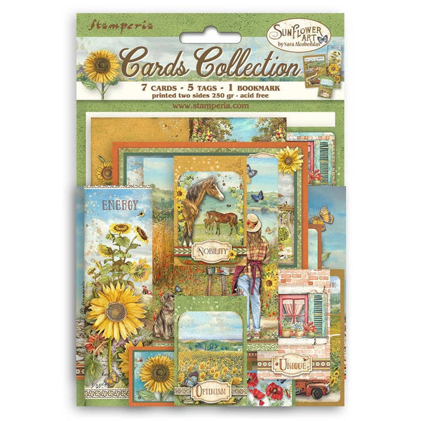 Stamperia SUNFLOWER ART  7 Cards 5 Tags 1 Bookmark Ephemera #SBCARD17