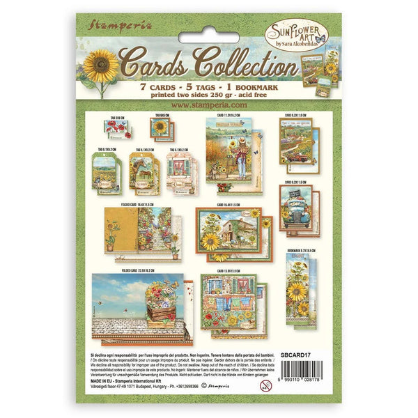 Stamperia SUNFLOWER ART  7 Cards 5 Tags 1 Bookmark Ephemera #SBCARD17