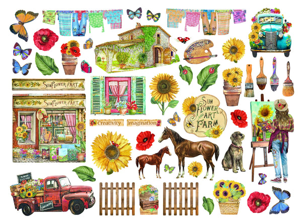 Stamperia SUNFLOWER ART Die Cuts Chipboard Shapes PCS #DFLDC77