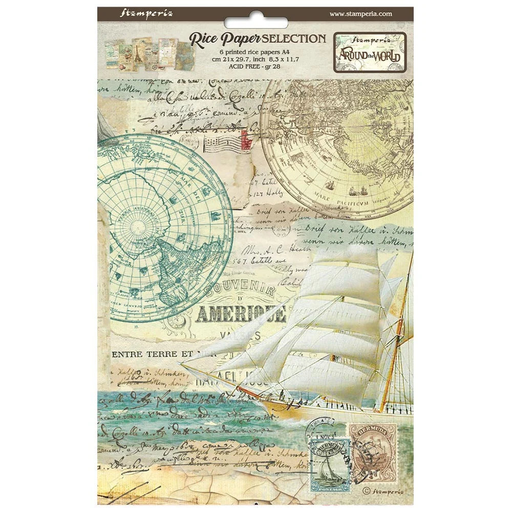 Stamperia AROUND The WORLD A4 Decoupage Rice Paper SELECTION   6 Sheets #DFSA4XAW