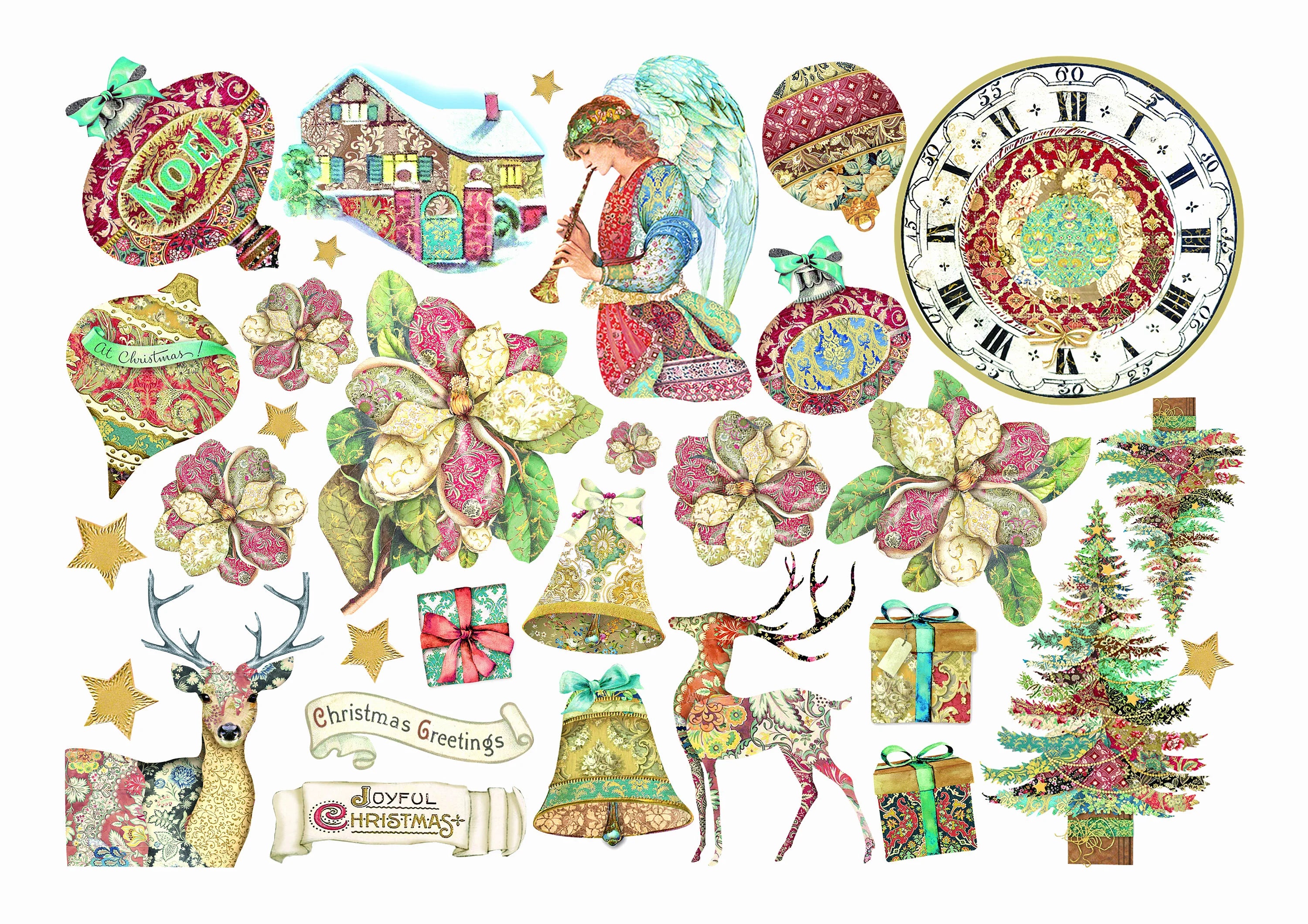 Stamperia CHRISTMAS GREETINGS Adhesive Paper Cut Outs EPHEMERA- #DFLCT24