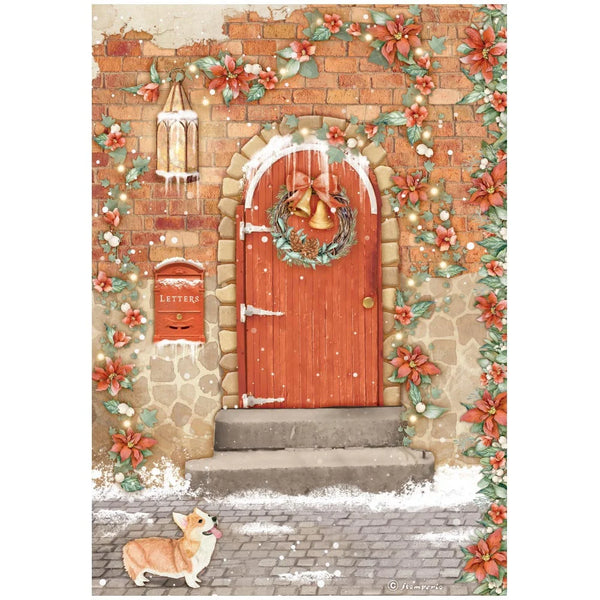 Stamperia All Around Christmas RED DOOR Decoupage Rice Paper A4 #DFSA4804