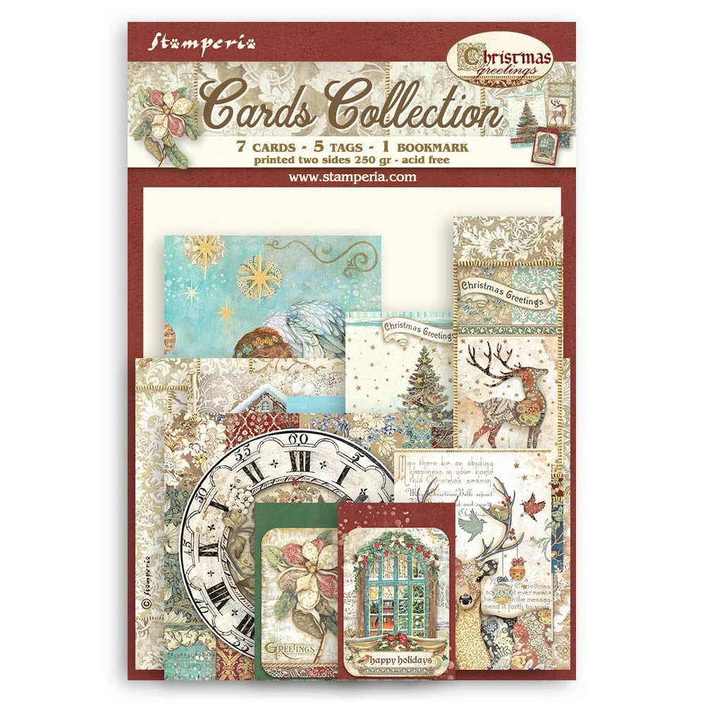 Stamperia CHRISTMAS GREETINGS Die Cuts Cards Tags Bookmarks Toppers Collection #SBCARD18