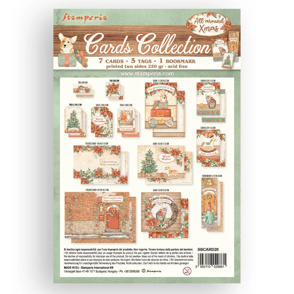 Stamperia ALL AROUND CHRISTMAS 7 Cards 5 Tags 1 Bookmark Ephemera #SBCARD20