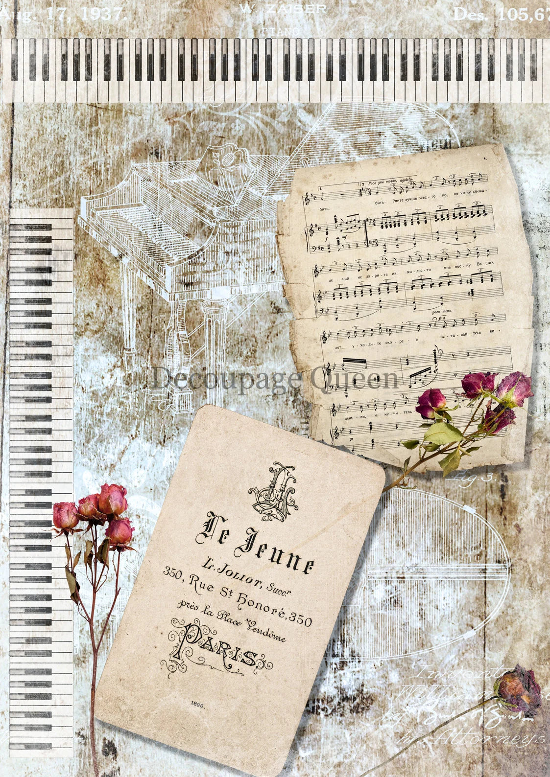 Decoupage Queen LE JEUNE Music BACKGROUND A4 Rice Paper DQRP0468