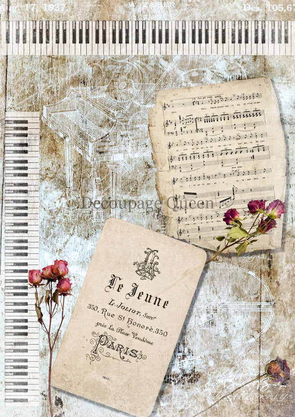 Decoupage Queen LE JEUNE Music BACKGROUND A4 Rice Paper DQRP0468