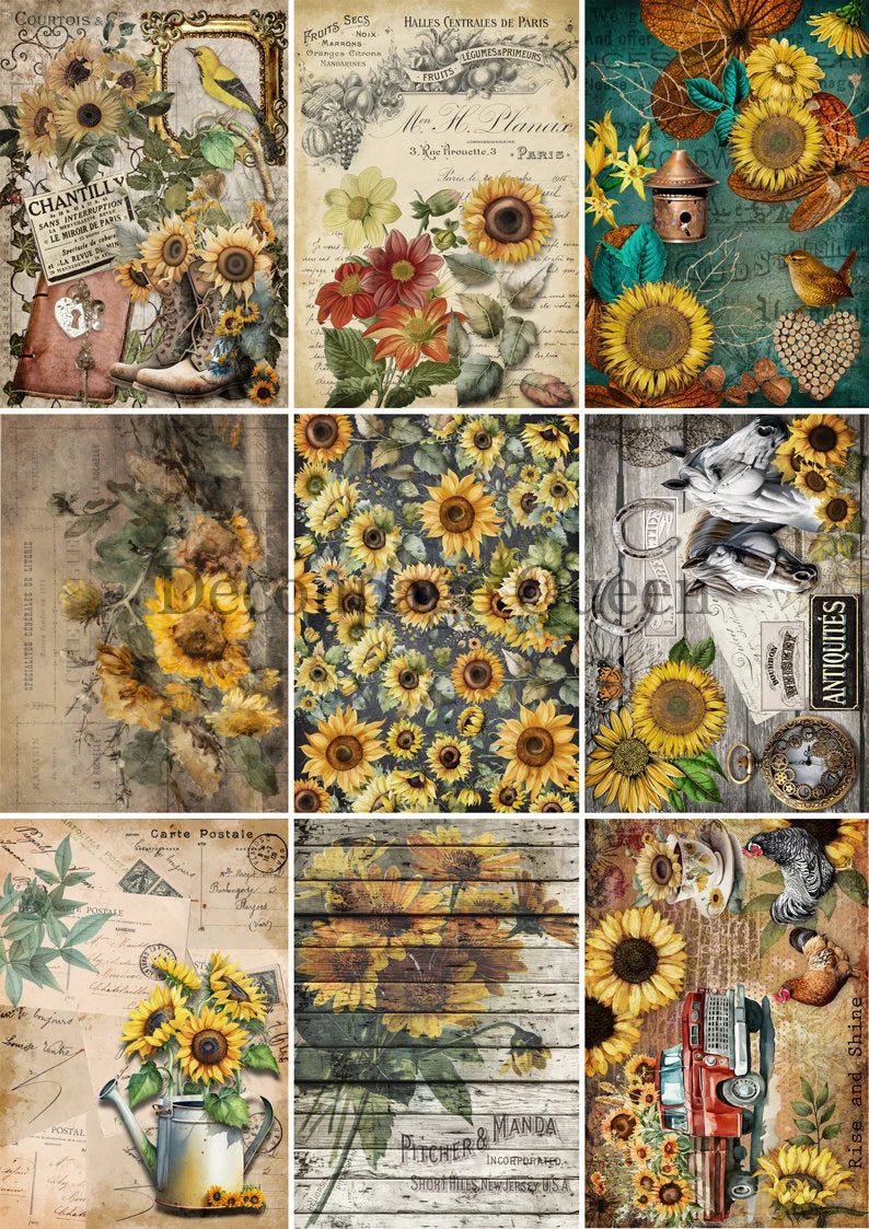 Decoupage Queen SUNFLOWER JOURNALING A4 Rice Paper DQRP0496