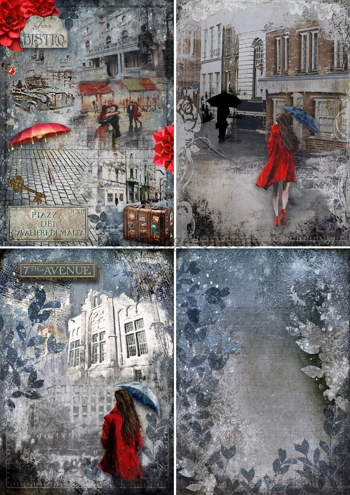 Decoupage Queen IN the CITY 4 PACK A4 Rice Paper DQRP0479