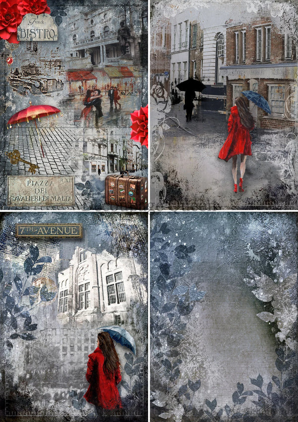 Decoupage Queen IN the CITY 4 PACK A4 Rice Paper DQRP0479