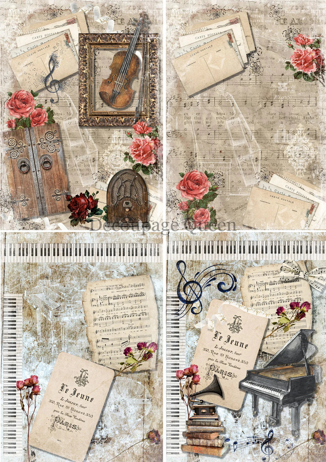 Decoupage Queen MUSIC 4 PACK A4 VELLUM Paper DQVP0469