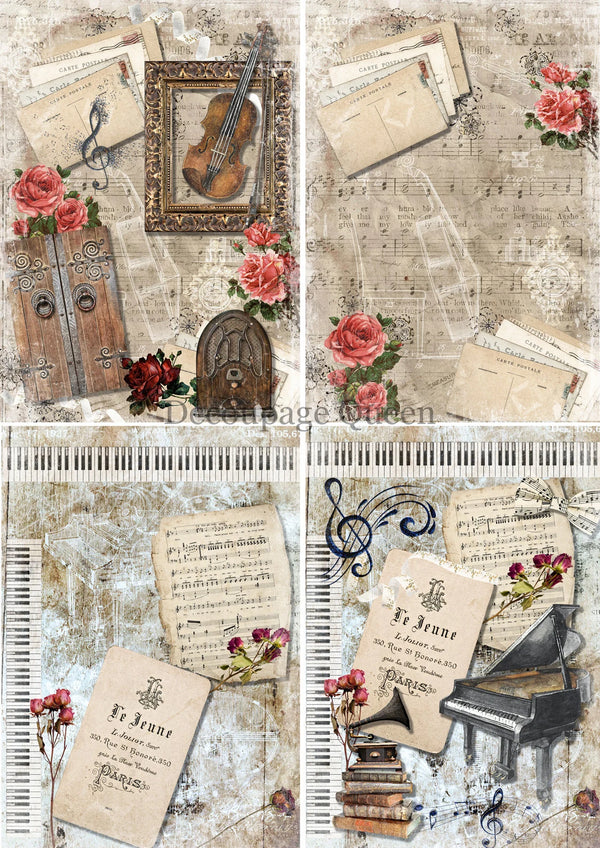 Decoupage Queen MUSIC 4 PACK A4 VELLUM Paper DQVP0469
