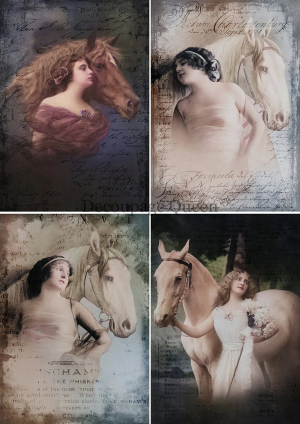 Decoupage Queen For the LOVE of HORSES 4 Pack A4 VELLUM Paper DQVP0474