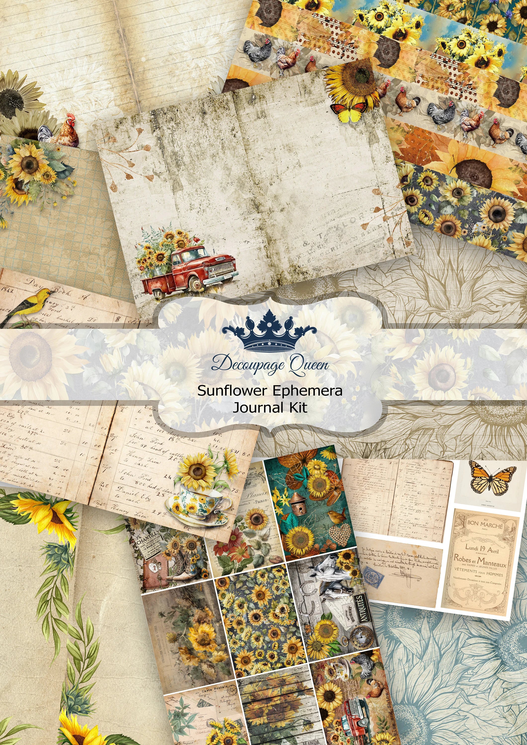 Decoupage Queen SUNFLOWER EPHEMERA A4 Journal Kit #DQJP0001