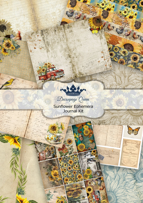 Decoupage Queen SUNFLOWER EPHEMERA A4 Journal Kit #DQJP0001